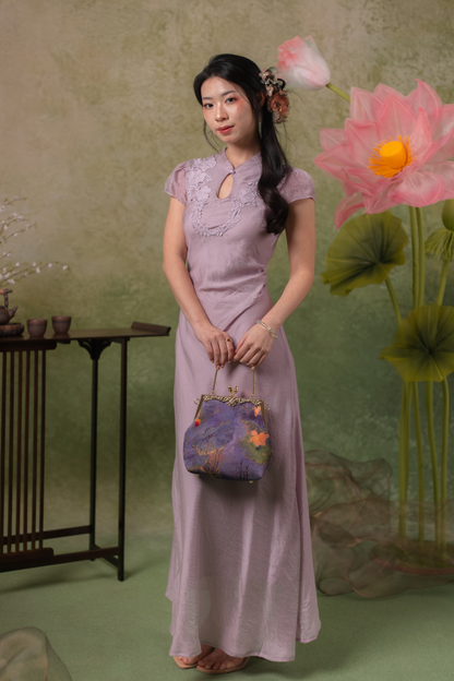 Serene Bloom Cheongsam Dress in Dusty Mauve