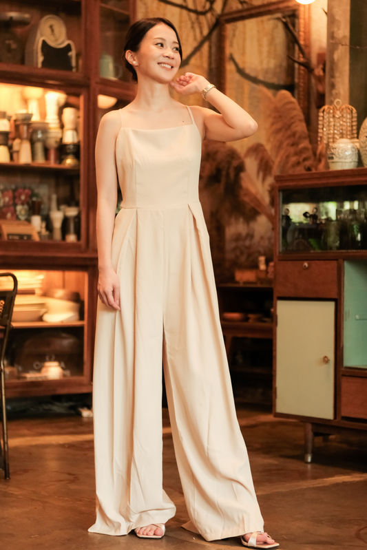 Chloé Back-Strap Wide-Leg Jumpsuit in Beige