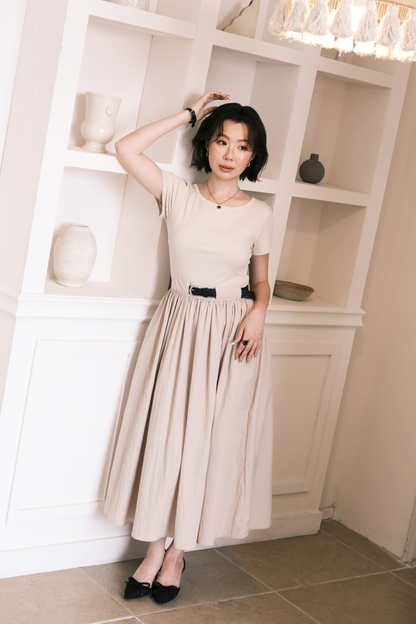 Margot Belted Dress in Cream