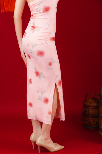 Roselle Bloom Halter Cheongsam Dress