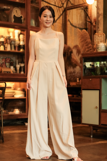 Chloé Back-Strap Wide-Leg Jumpsuit in Beige
