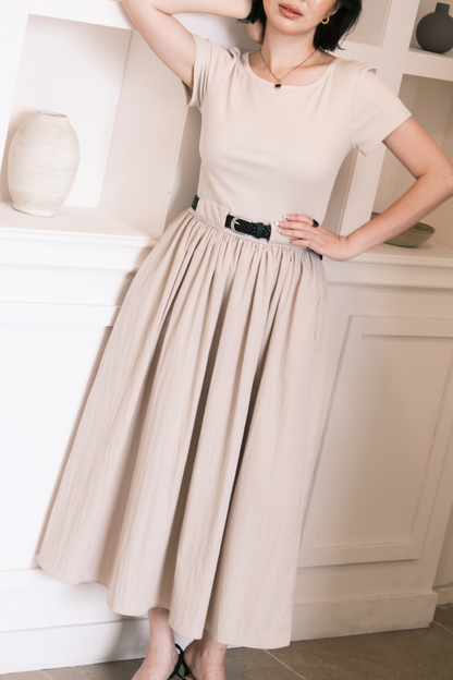 Margot Belted Dress in Cream