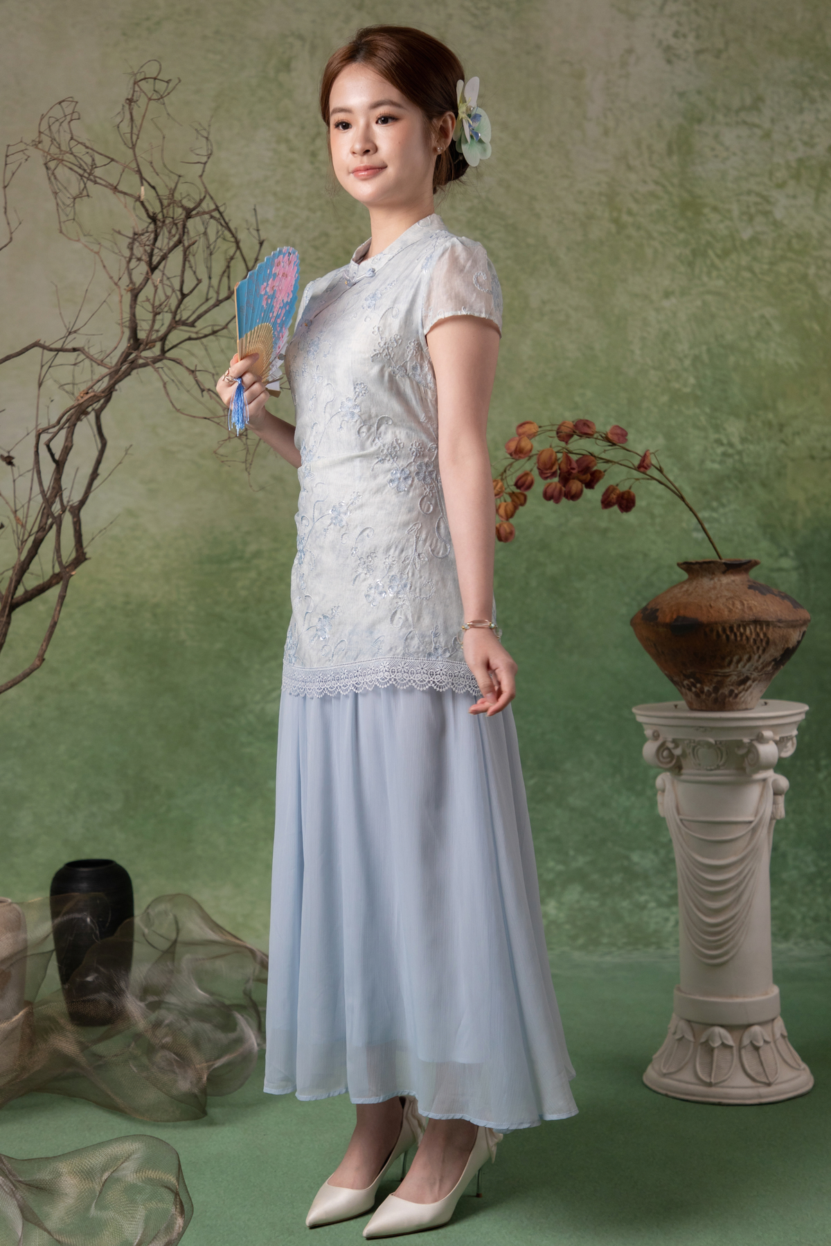 Amara Cheongsam Dress in Light Blue