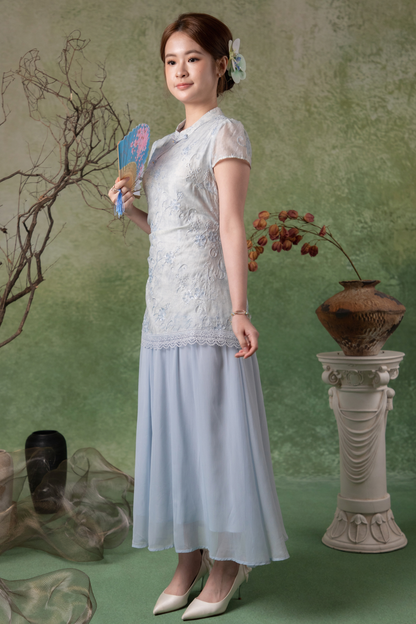 Amara Cheongsam Dress in Light Blue