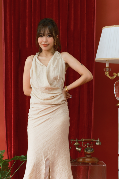 Silva Satin Drape Maxi Top in Cream