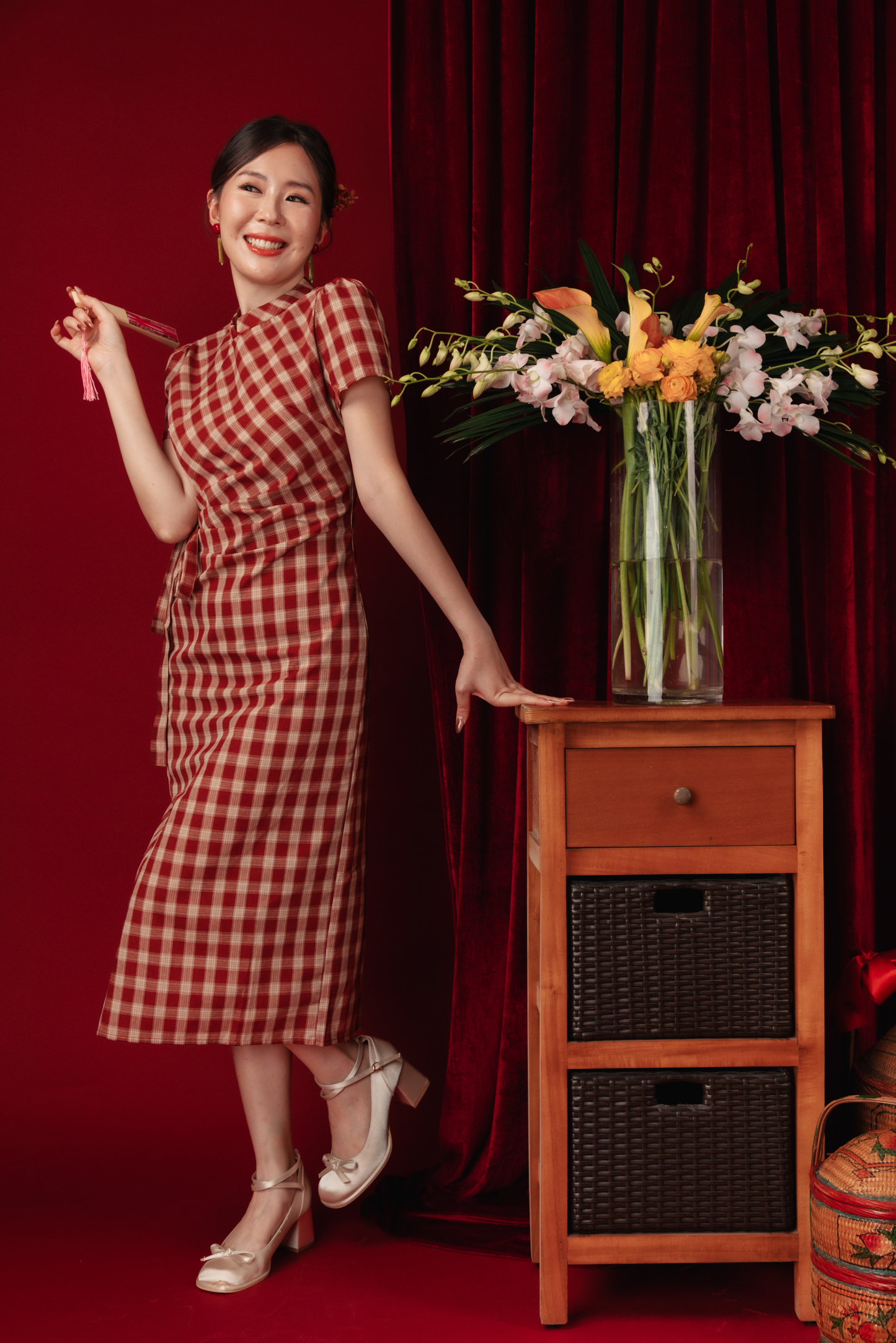 Camille Checked Mandarin Wrap Dress