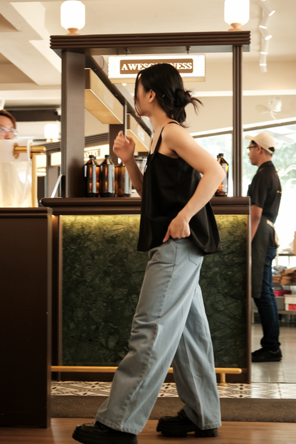 Sabine Button-Front Swing Cami Top in Black