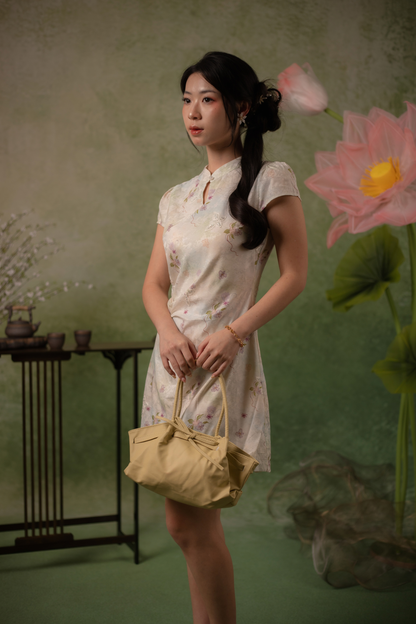 Orchid Butterfly Cheongsam Dress in Pale Champagne