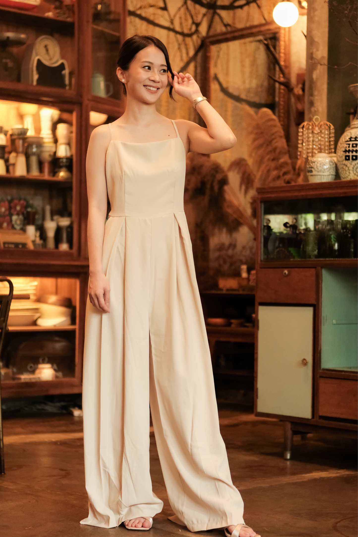 Chloé Back-Strap Wide-Leg Jumpsuit in Beige