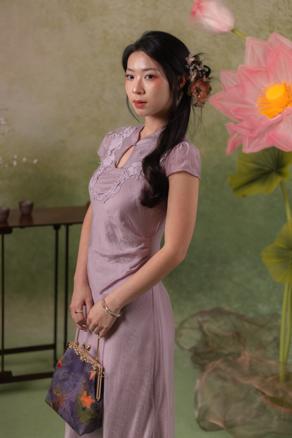 Serene Bloom Cheongsam Dress in Dusty Mauve