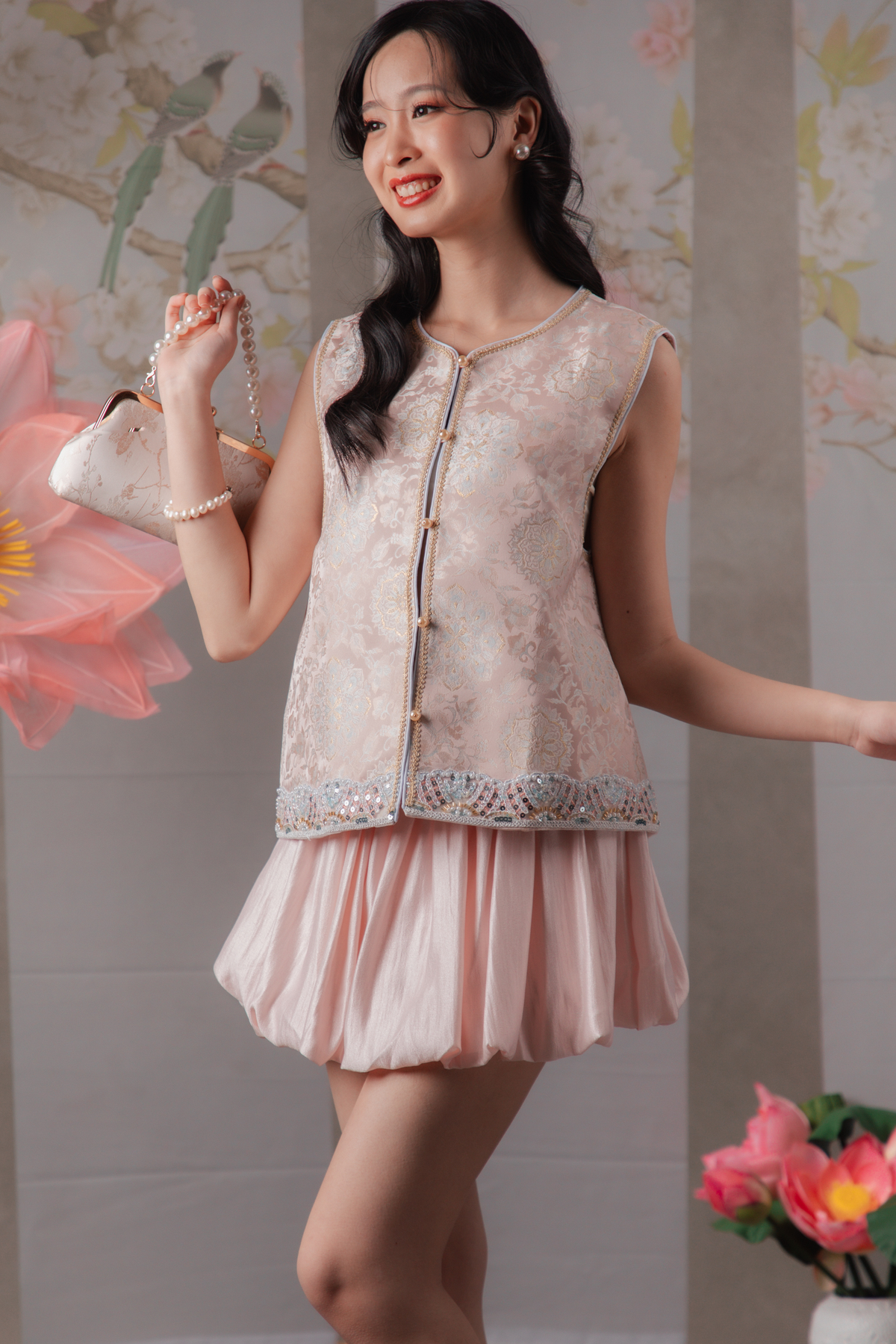 Mireya Medallion Cheongsam Vest in Pink