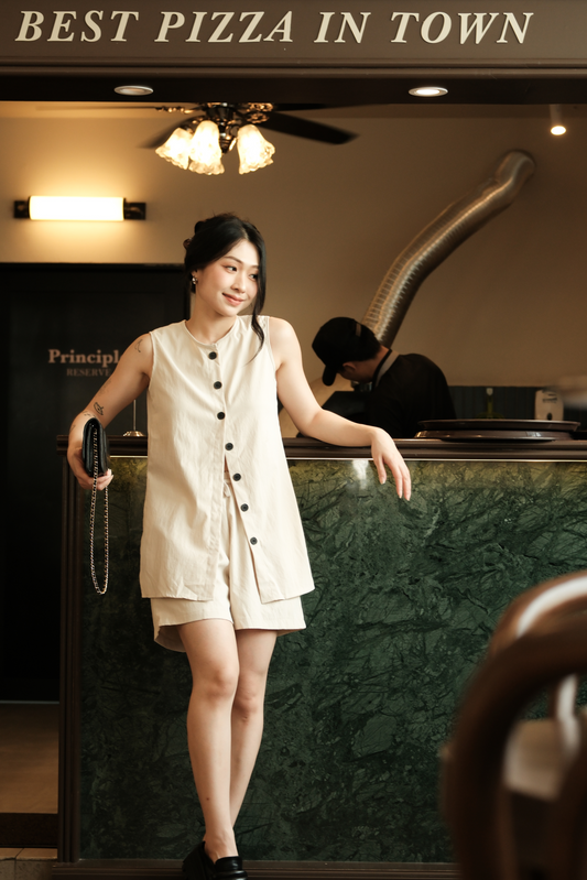 Sabine Buttoned Vest & Shorts Set