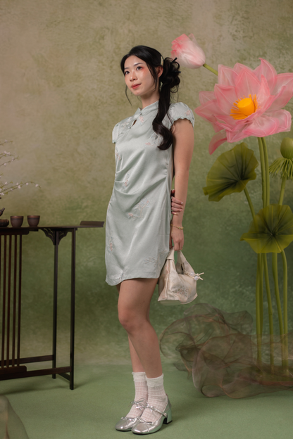 Jasmine Blossom Cheongsam Dress in Sage