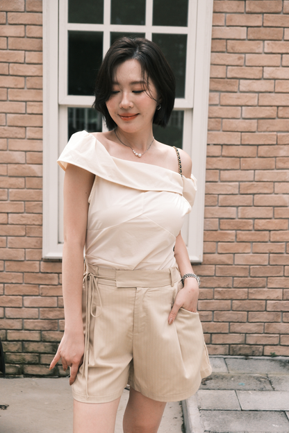Léonie Off-Shoulder Folded Top in Beige