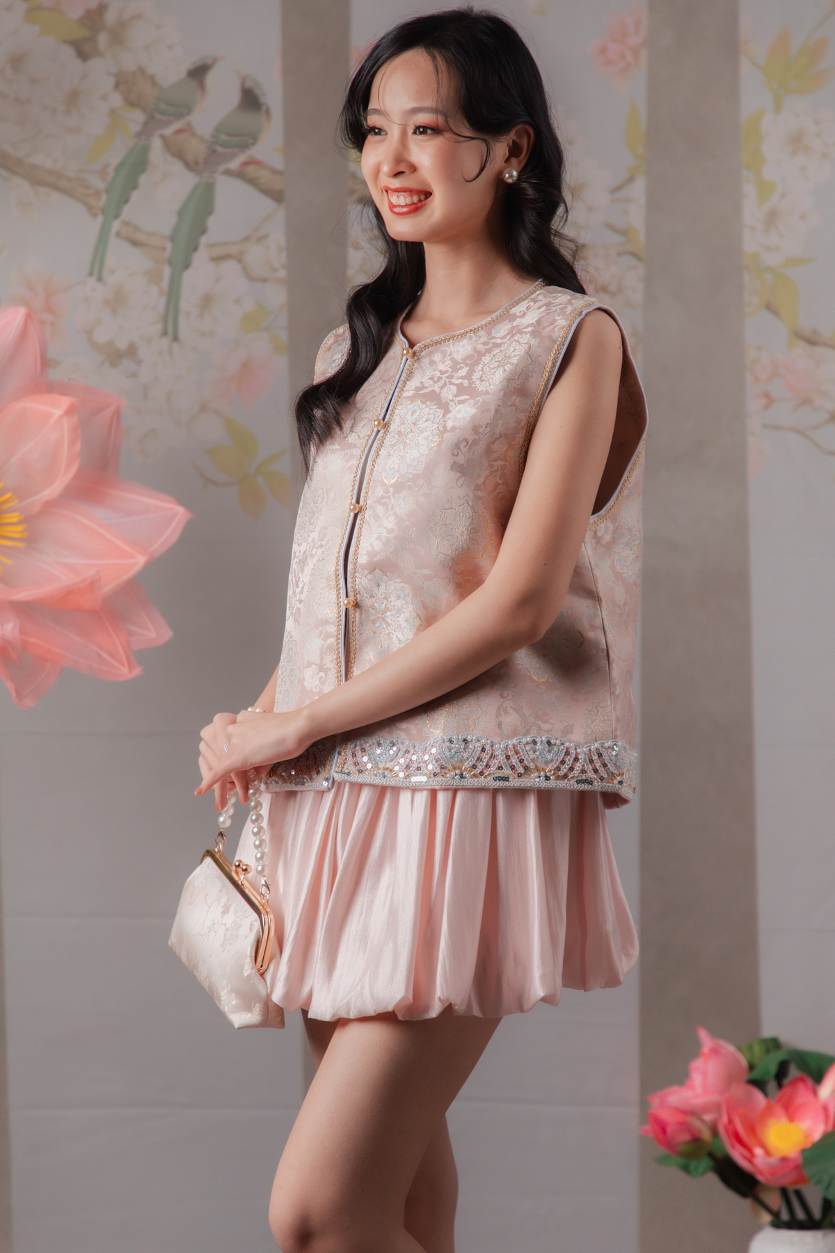 Mireya Medallion Cheongsam Vest in Pink