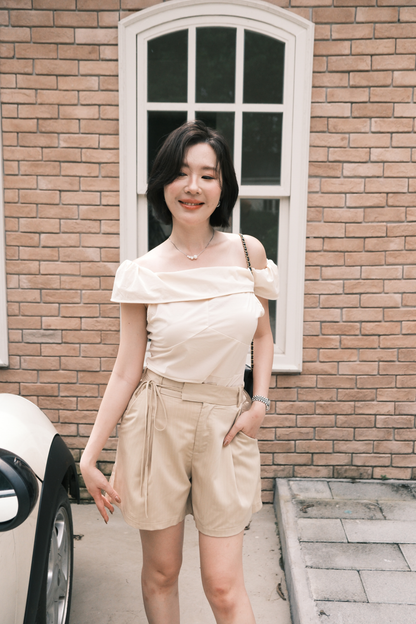 Léonie Off-Shoulder Folded Top in Beige