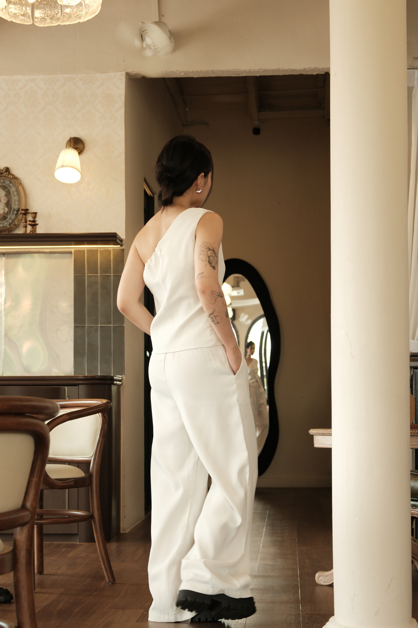 Améliane One-Shoulder Vest & Wide-Leg Trousers Set