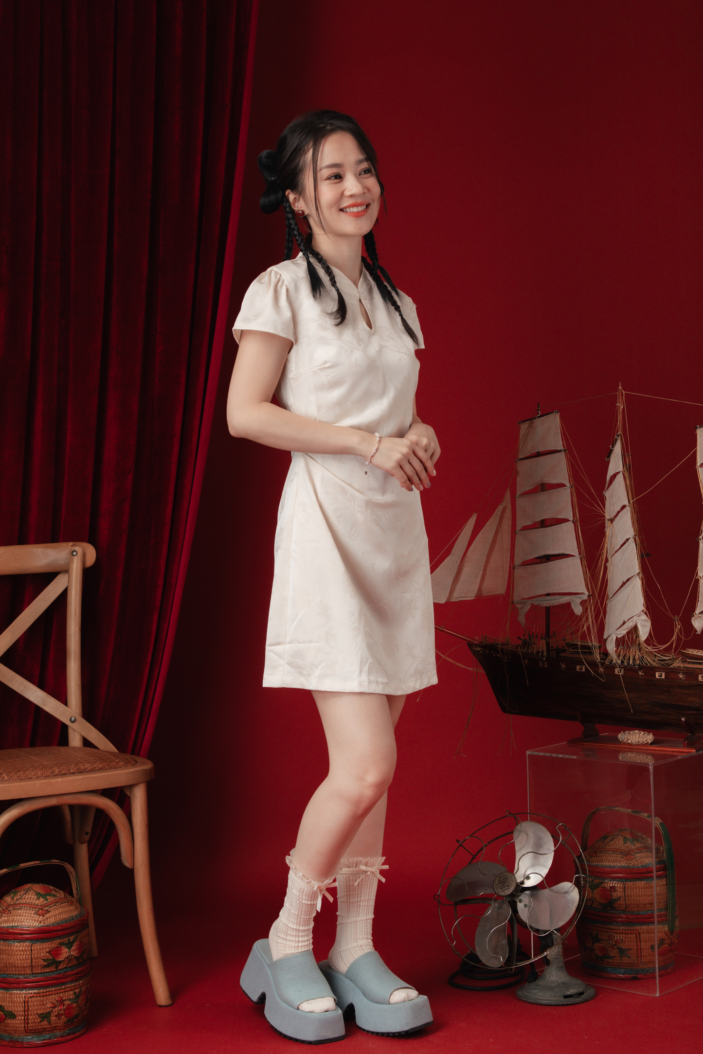 Léa Satin Petal Cheongsam Dress