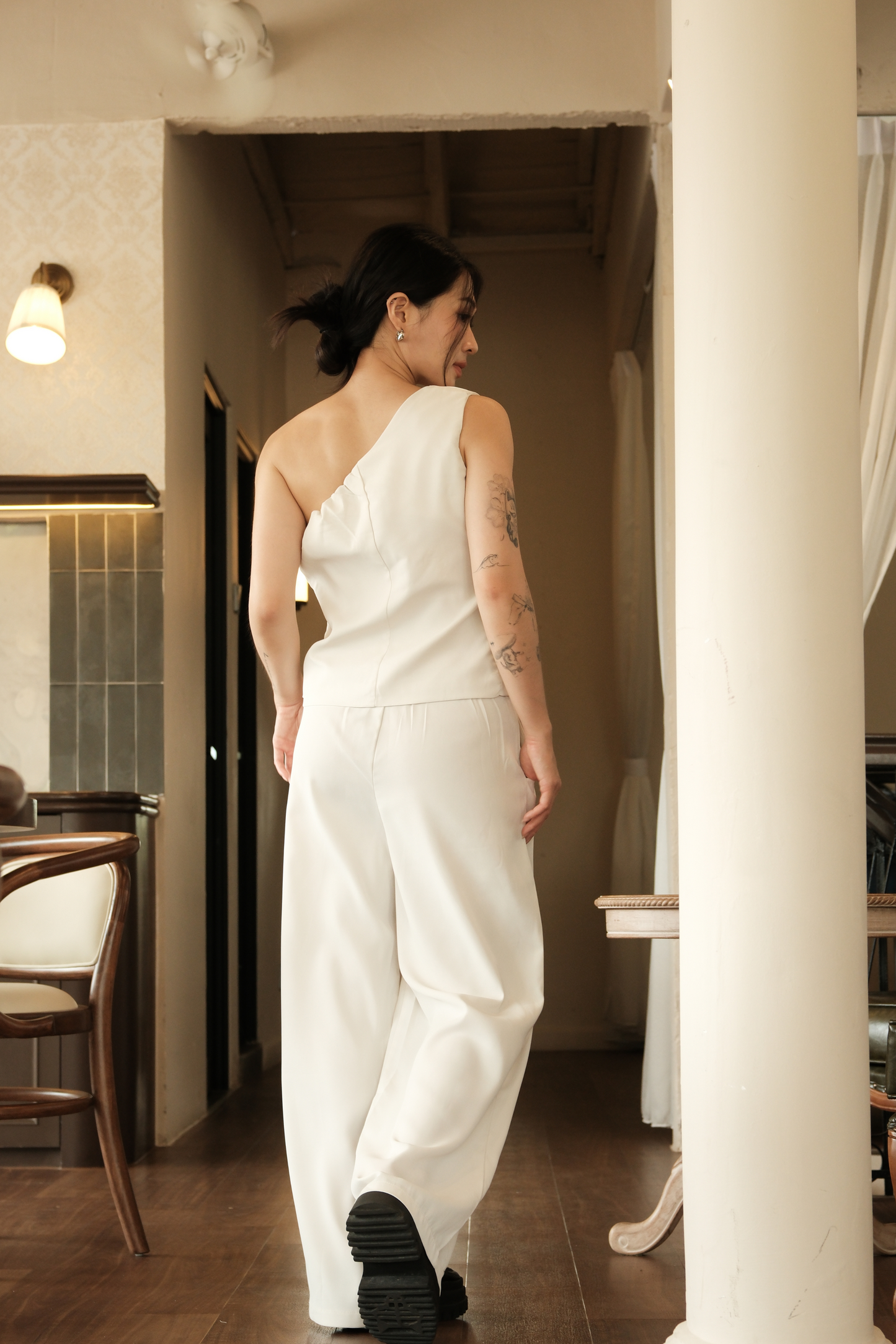 Améliane One-Shoulder Vest & Wide-Leg Trousers Set