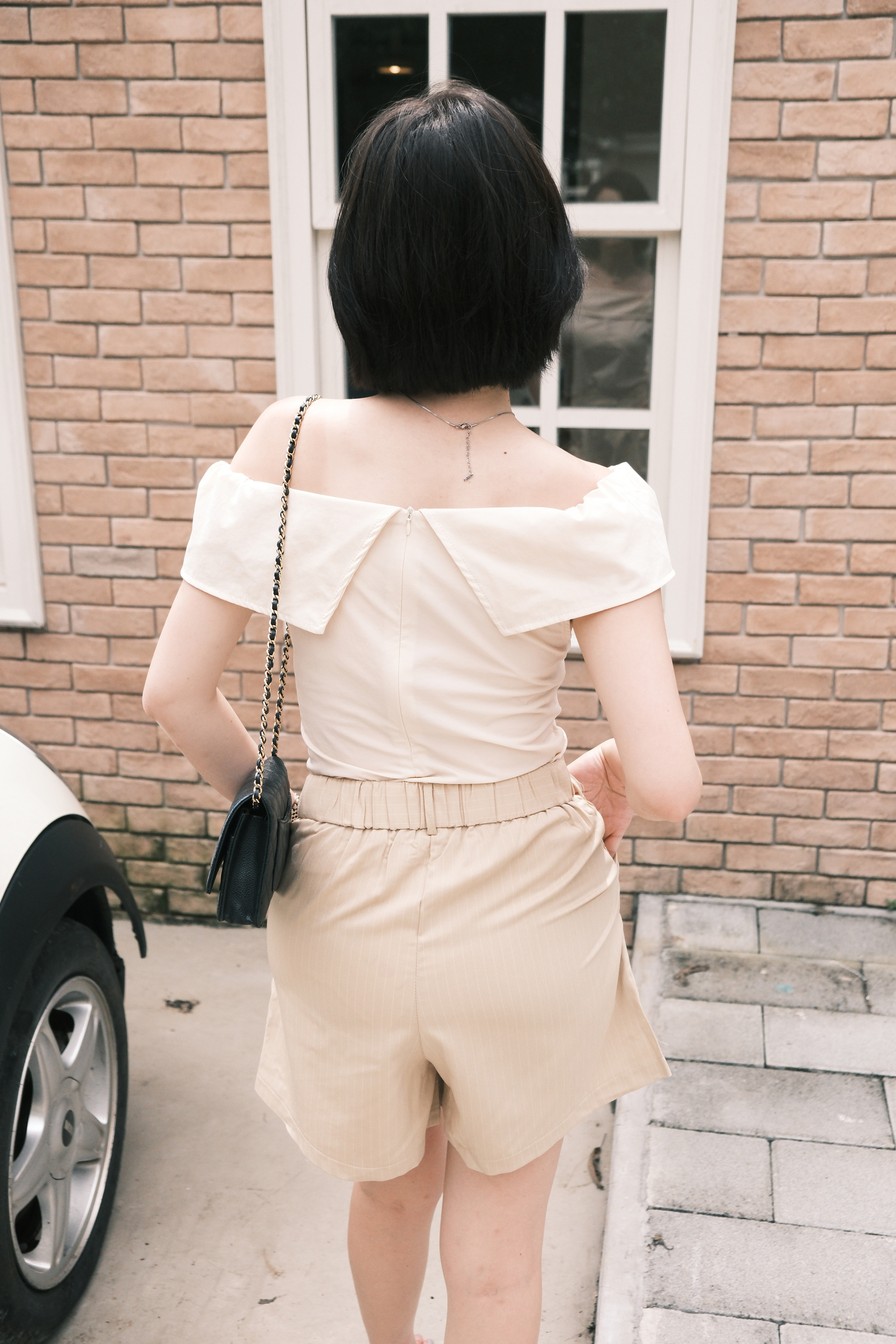 Léonie Off-Shoulder Folded Top in Beige