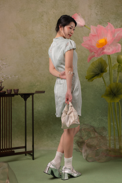 Jasmine Blossom Cheongsam Dress in Sage