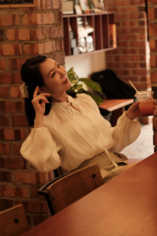Clémence Soft Gather Blouse in Pure White