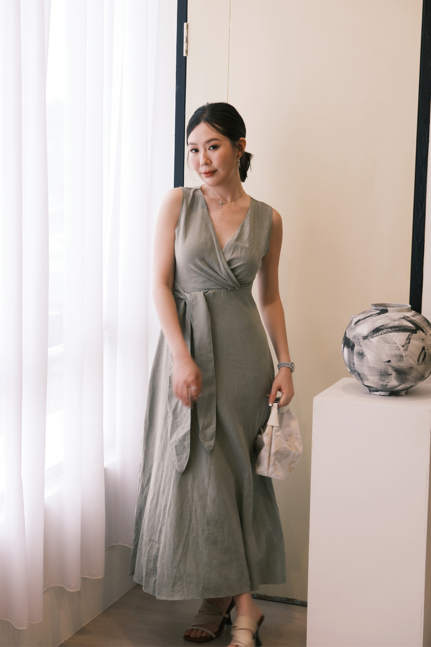Seren Draped Maxi Dress In Green