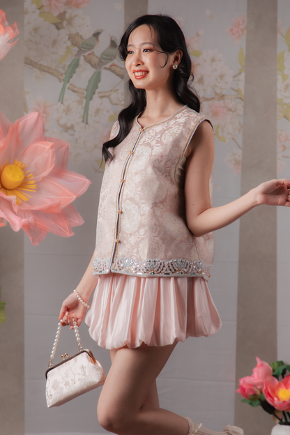 Mireya Medallion Cheongsam Vest in Pink