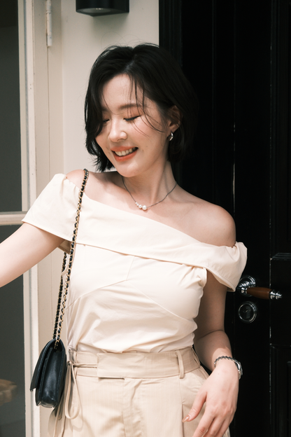 Léonie Off-Shoulder Folded Top in Beige