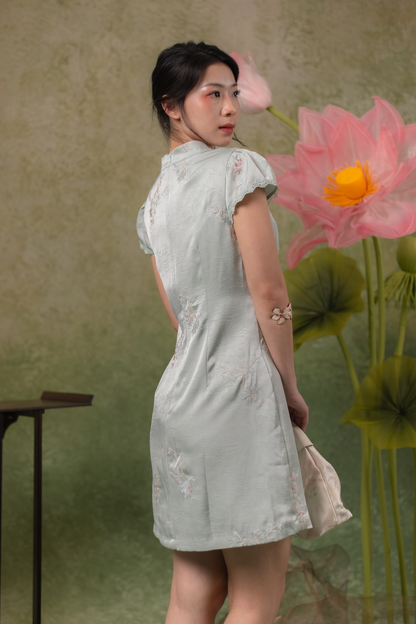 Jasmine Blossom Cheongsam Dress in Sage