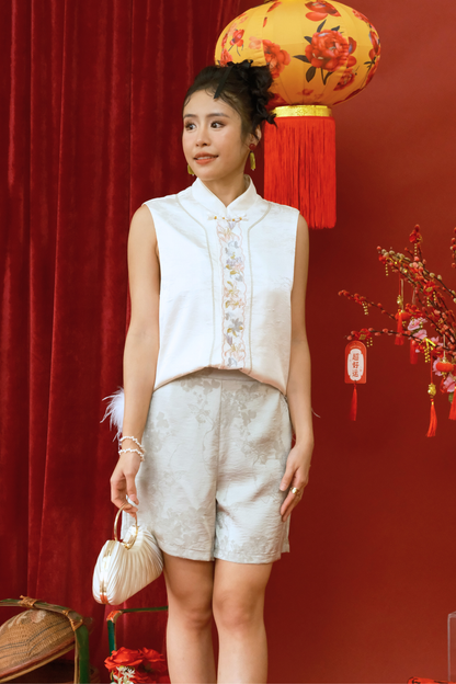 Odile Soft-Jacquard Lounge Shorts in Light Green (In-Stock)