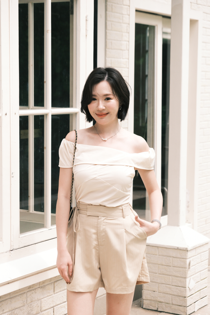 Léonie Off-Shoulder Folded Top in Beige