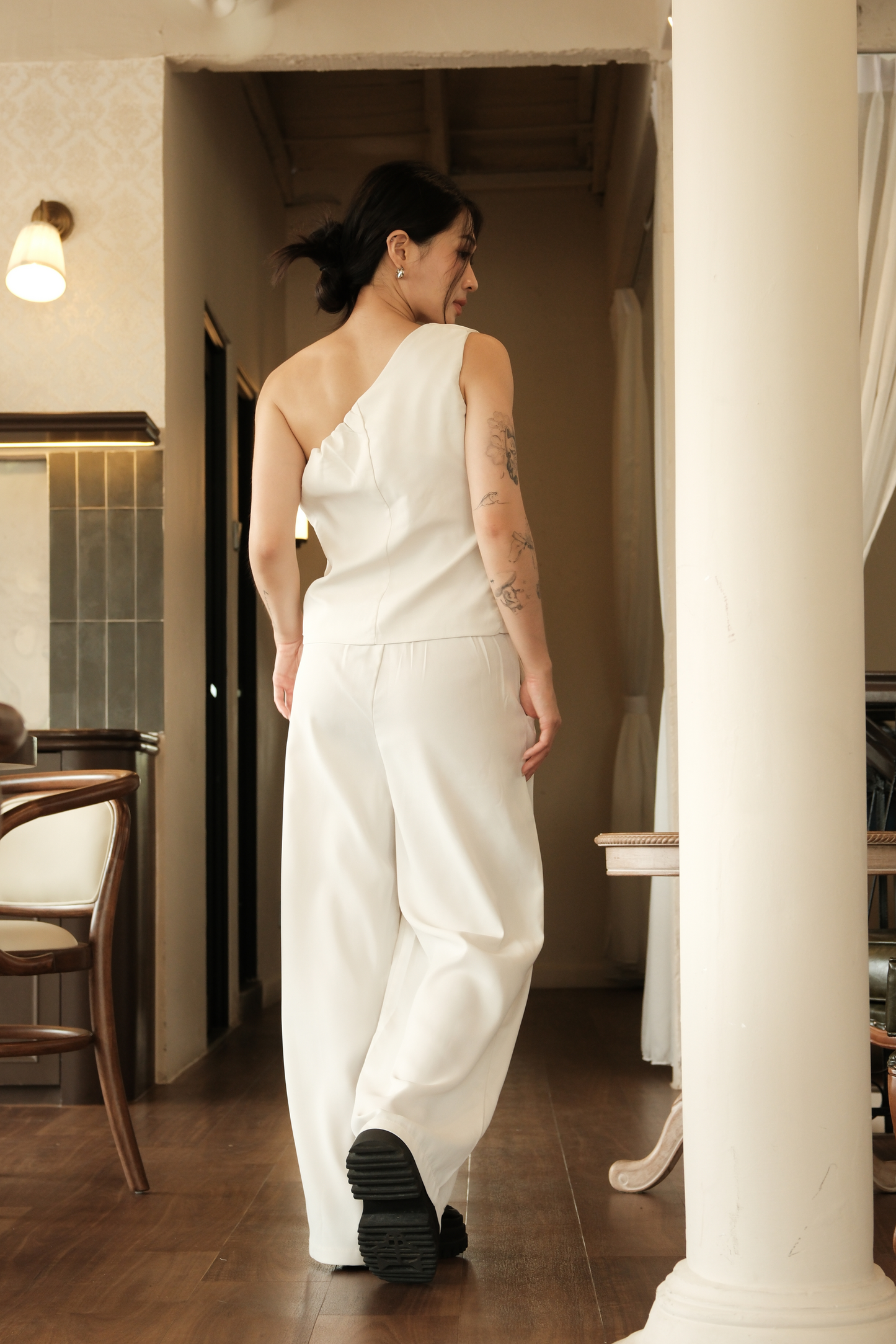 Améliane One-Shoulder Vest & Wide-Leg Trousers Set