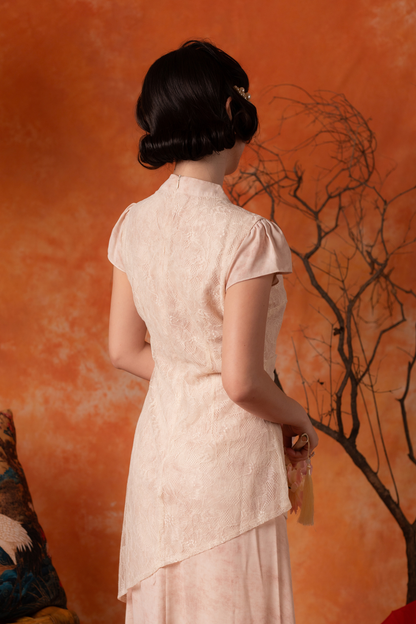 Amandine Lace Cheongsam Dress in Blush Pink