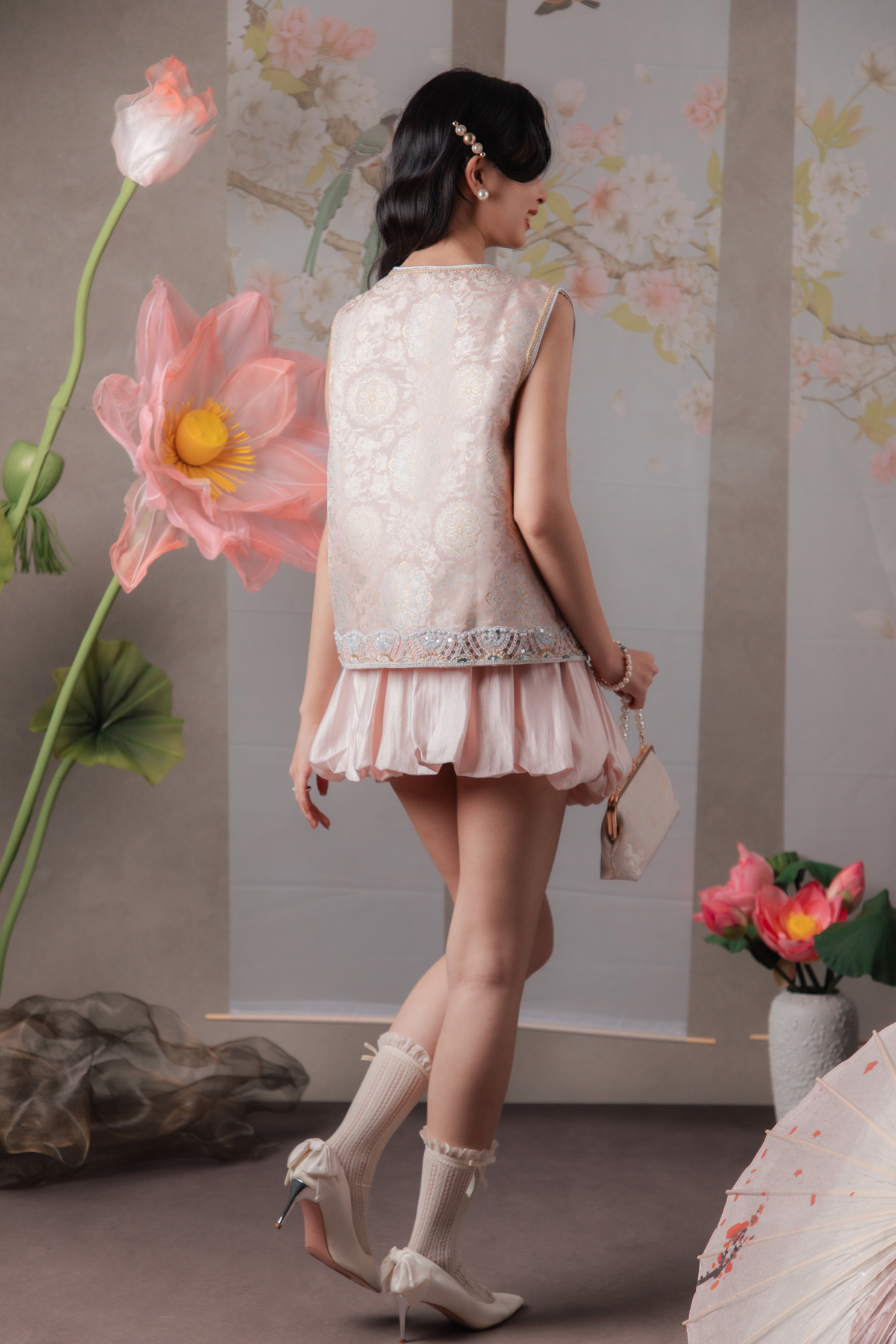 Pearl Puff Bubble Mini Skort in Pink