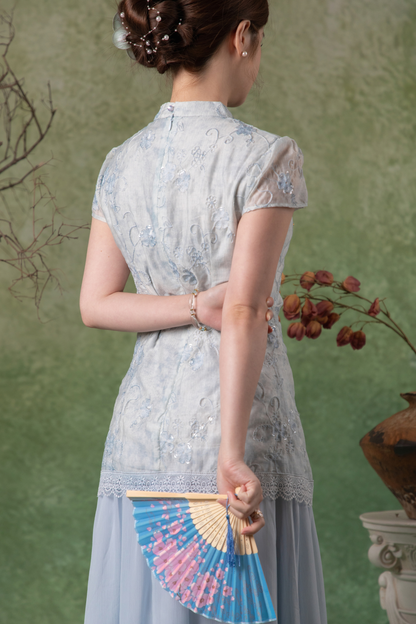 Amara Cheongsam Dress in Light Blue
