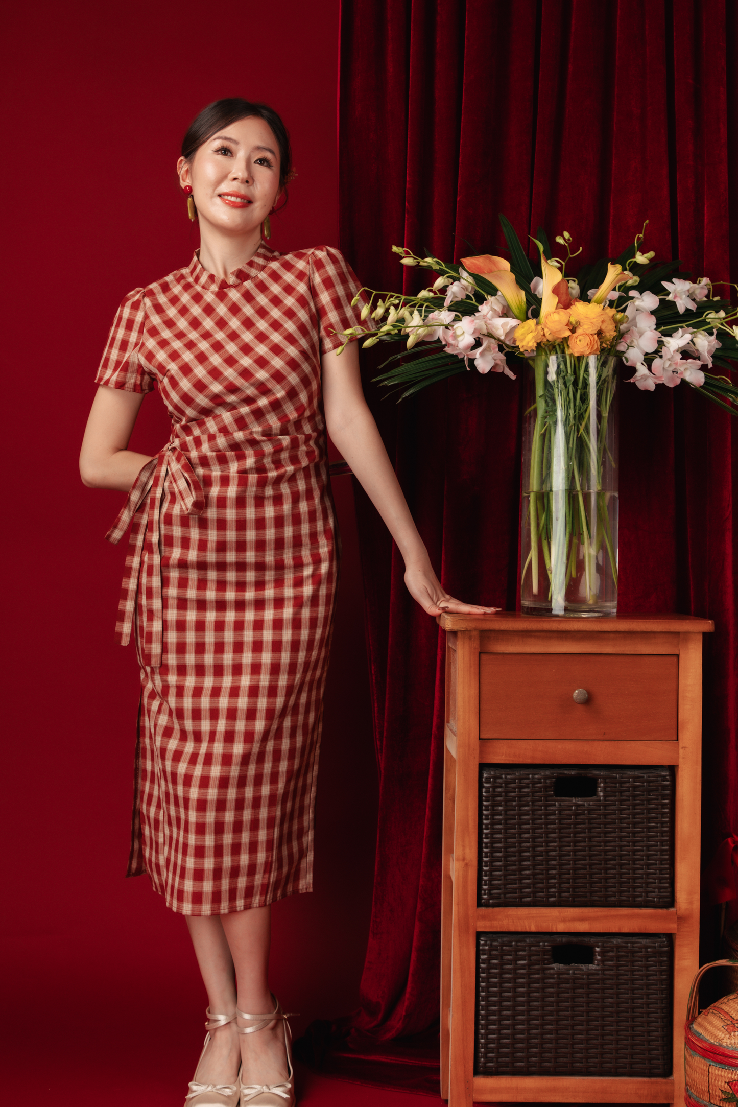 Camille Checked Mandarin Wrap Dress