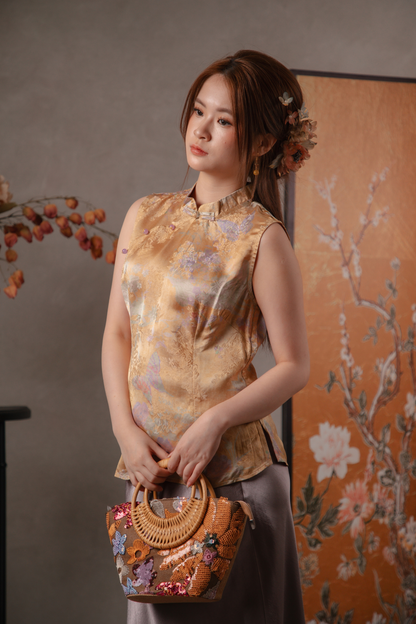 Selma Garden Cheongsam Top in Gold