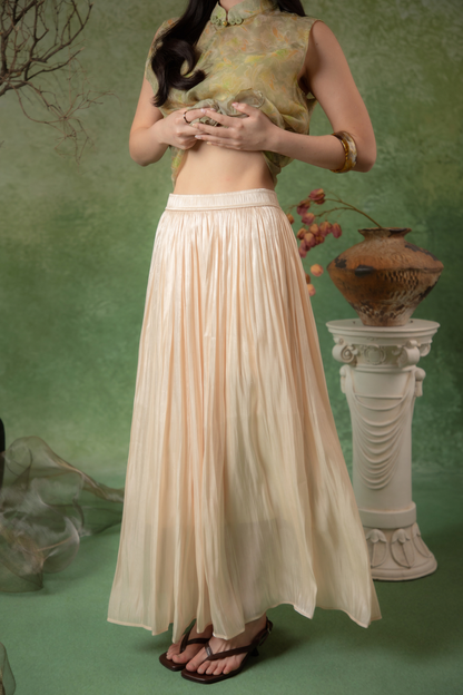 Soleil Pleated Maxi Skirt in Champagne