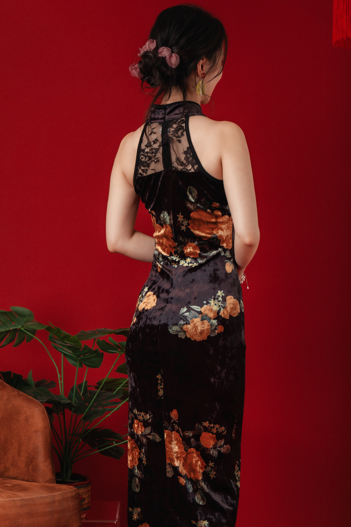 Velvet Bloom Lace Cheongsam Dress