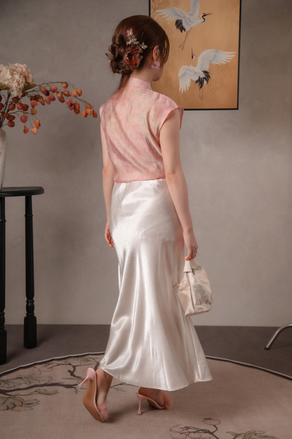 Ivy Dusk Satin Skirt in Ivory