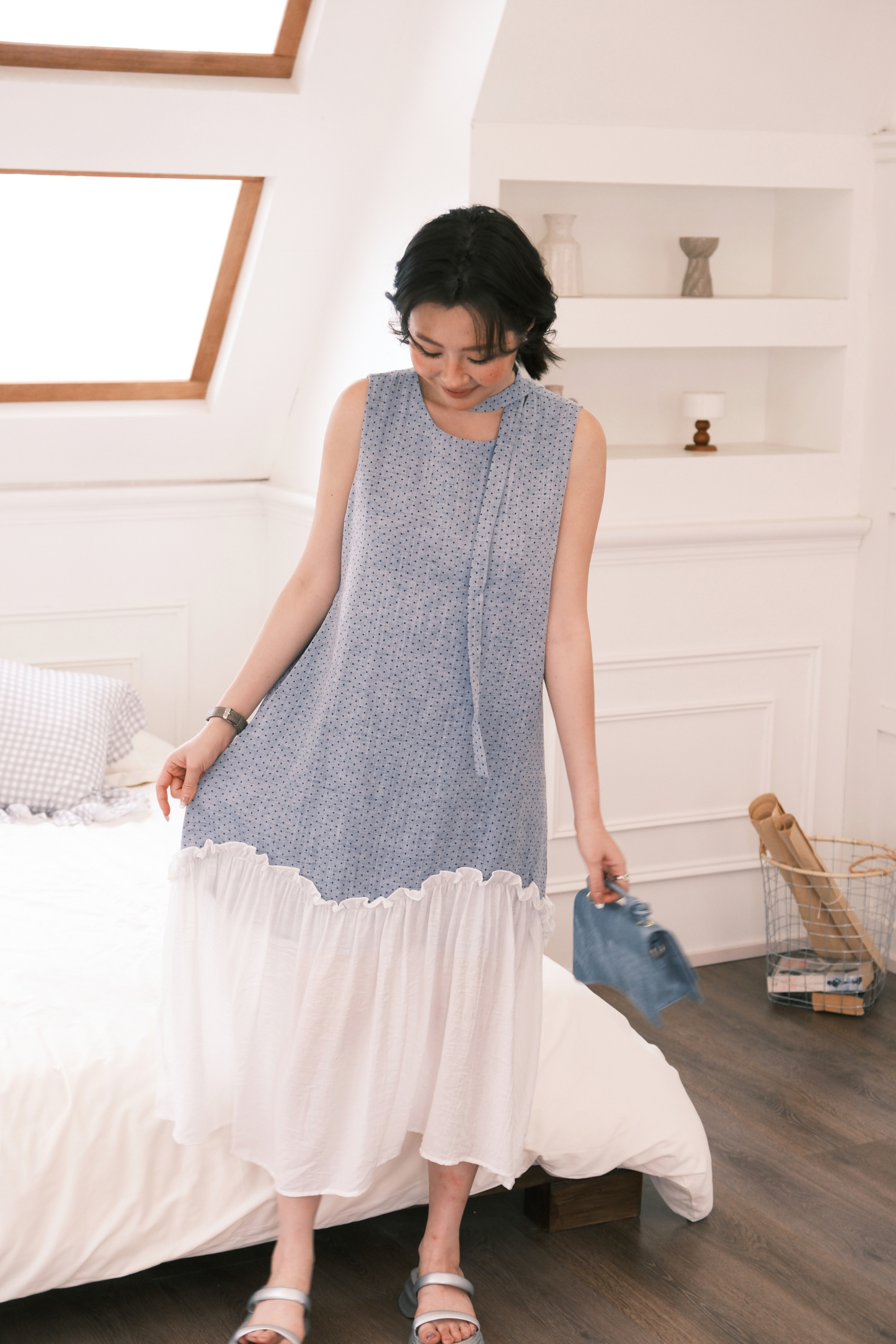 Aurelia Dot Maxi Dress in Powder Blue