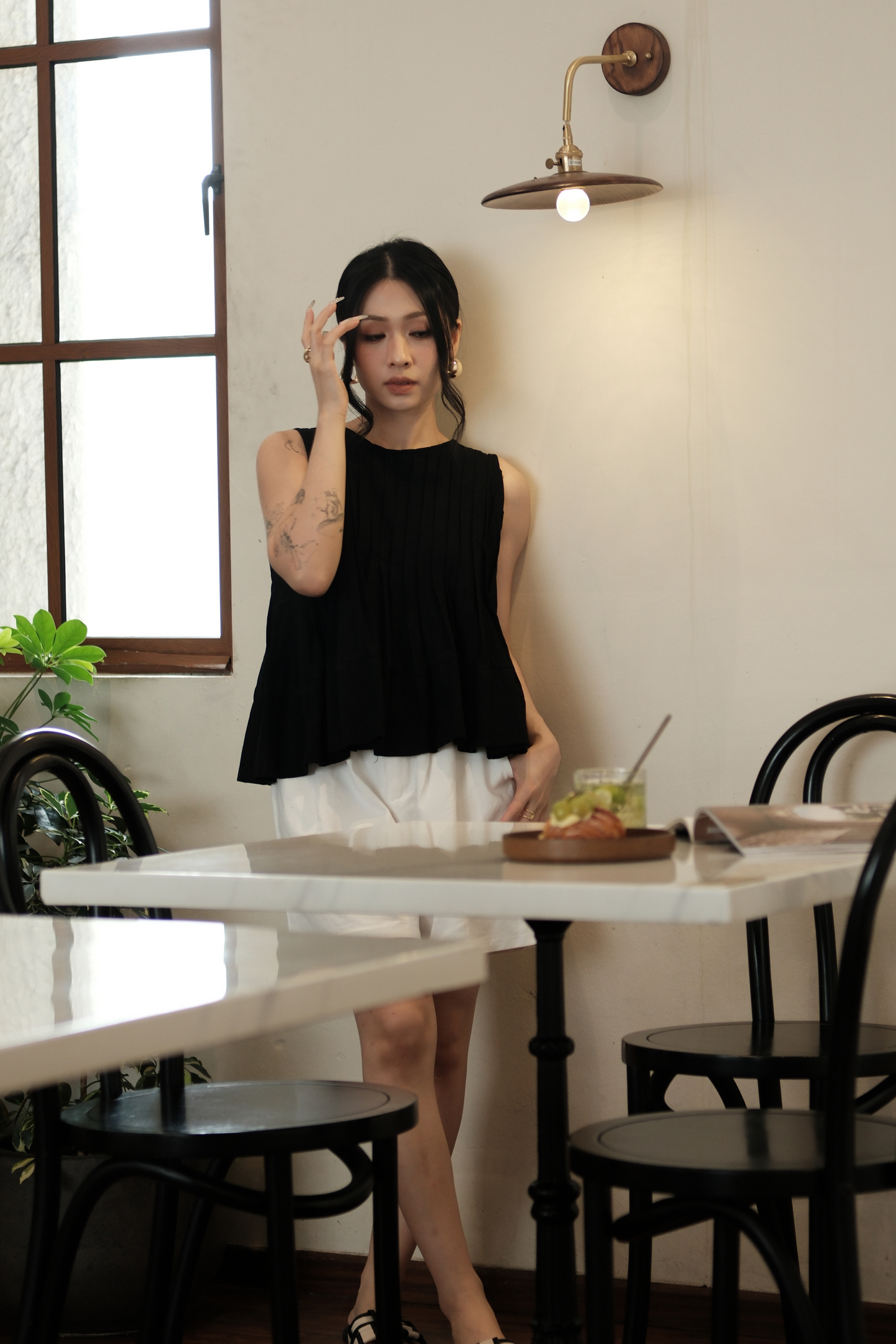 Margaux Pleated Swing Blouse in Black