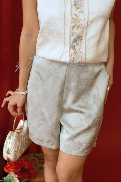 Odile Soft-Jacquard Lounge Shorts in Light Green (In-Stock)