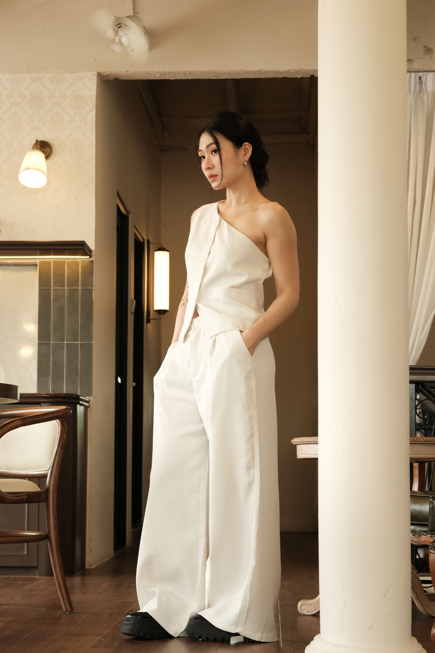 Améliane One-Shoulder Vest & Wide-Leg Trousers Set