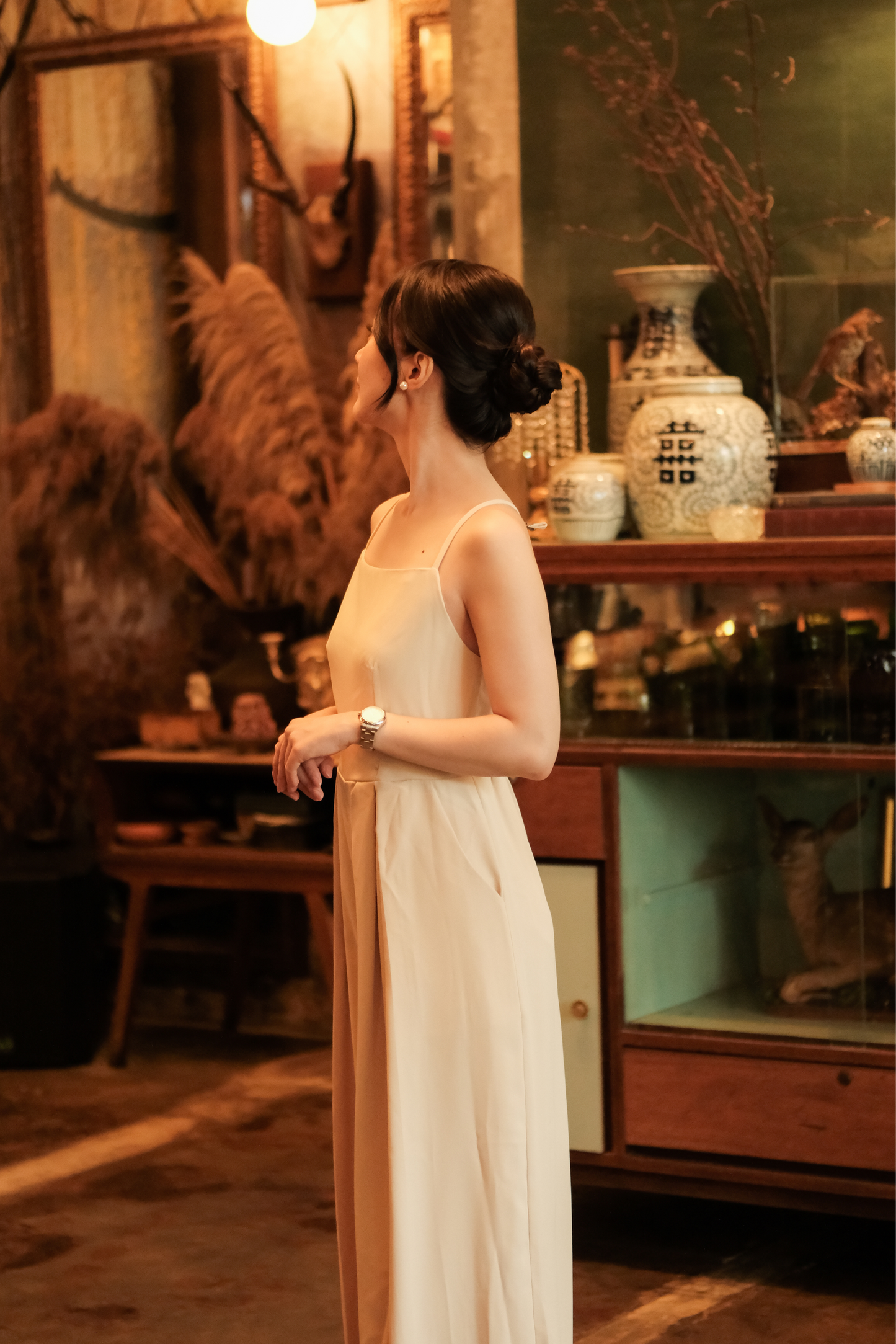 Chloé Back-Strap Wide-Leg Jumpsuit in Beige