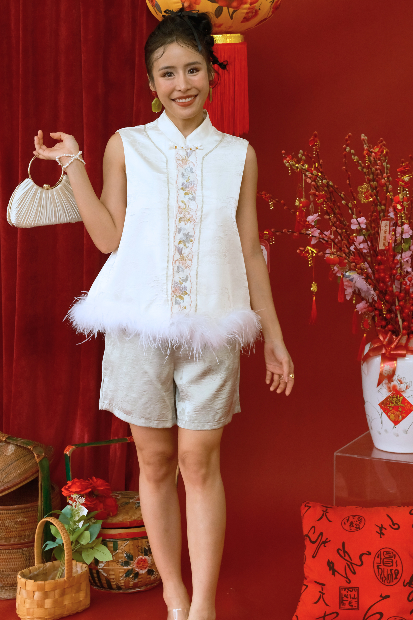 Odile Soft-Jacquard Lounge Shorts in Light Green (In-Stock)