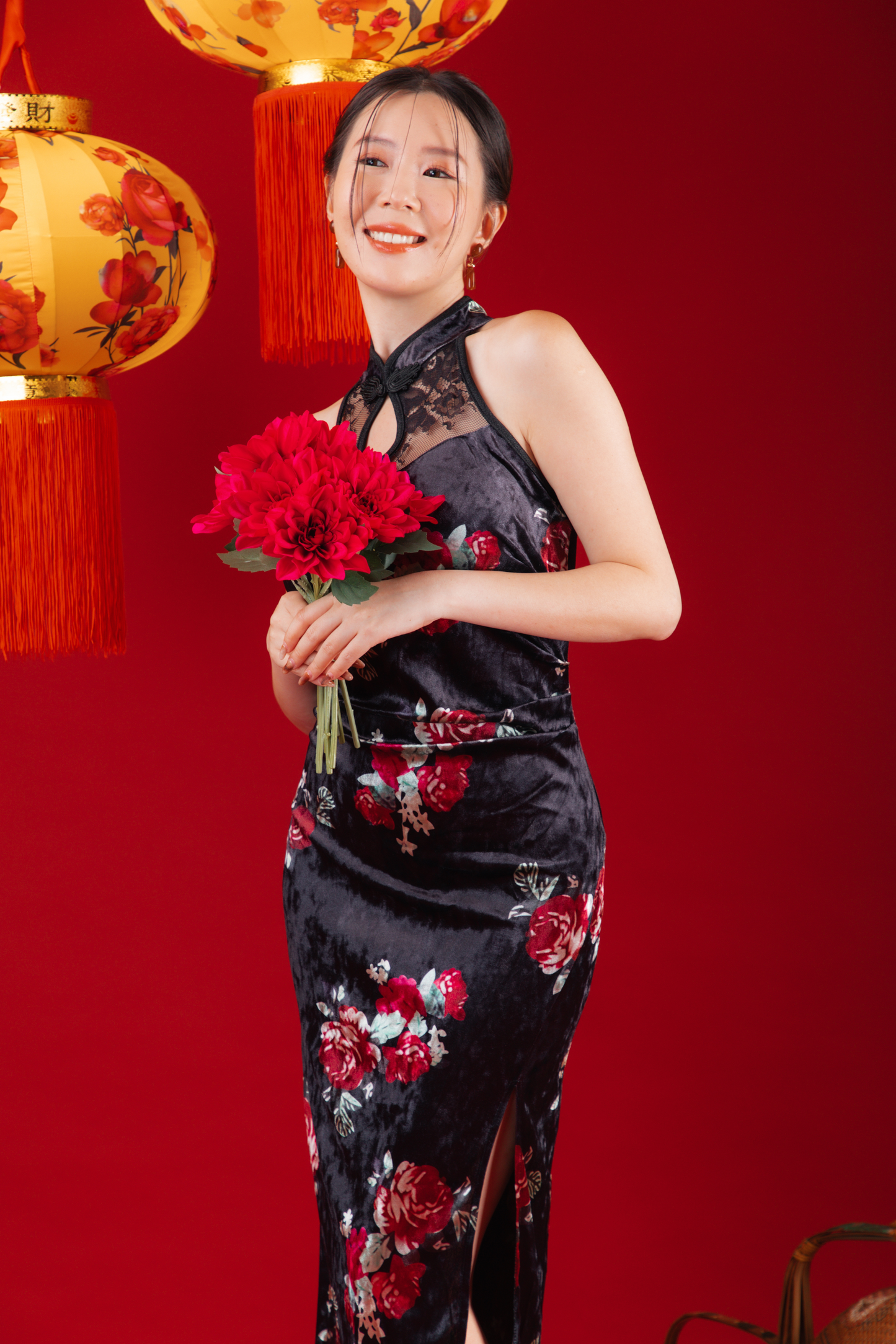 Velvet Noir Lace Cheongsam Dress