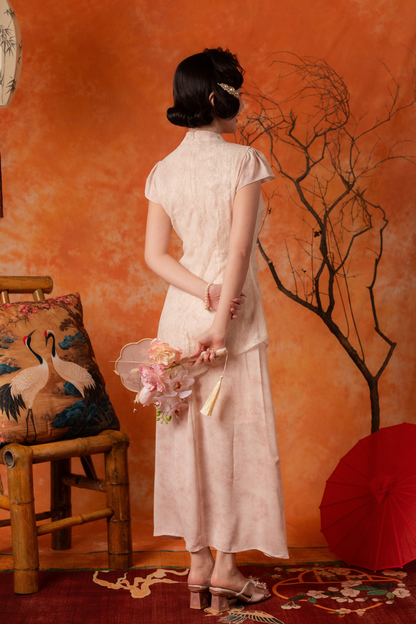 Amandine Lace Cheongsam Dress in Blush Pink