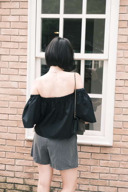 Odette Off-Shoulder Flare Sleeve Top in Black